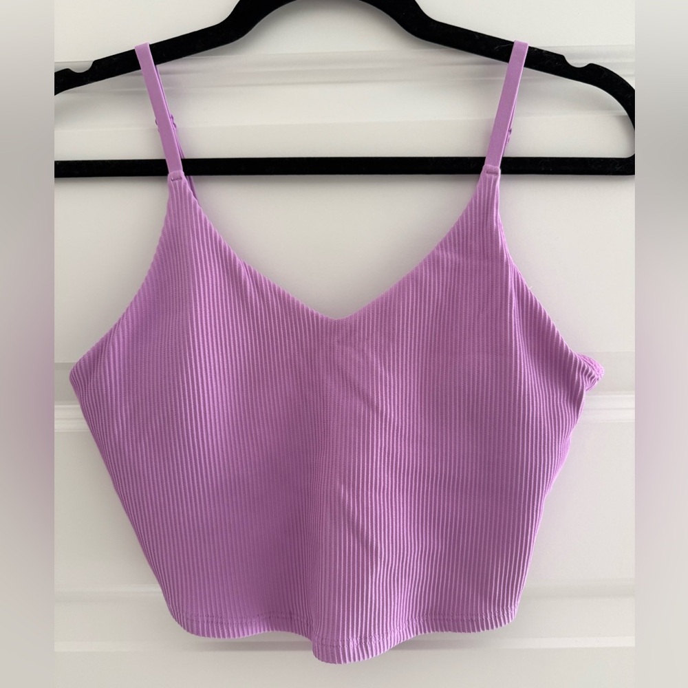 Athleta Ribbed V-Neck Long Line Crop Top - Lilac